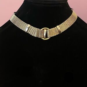 Vintage Brookraft gold tone mesh belt buckle necklace
